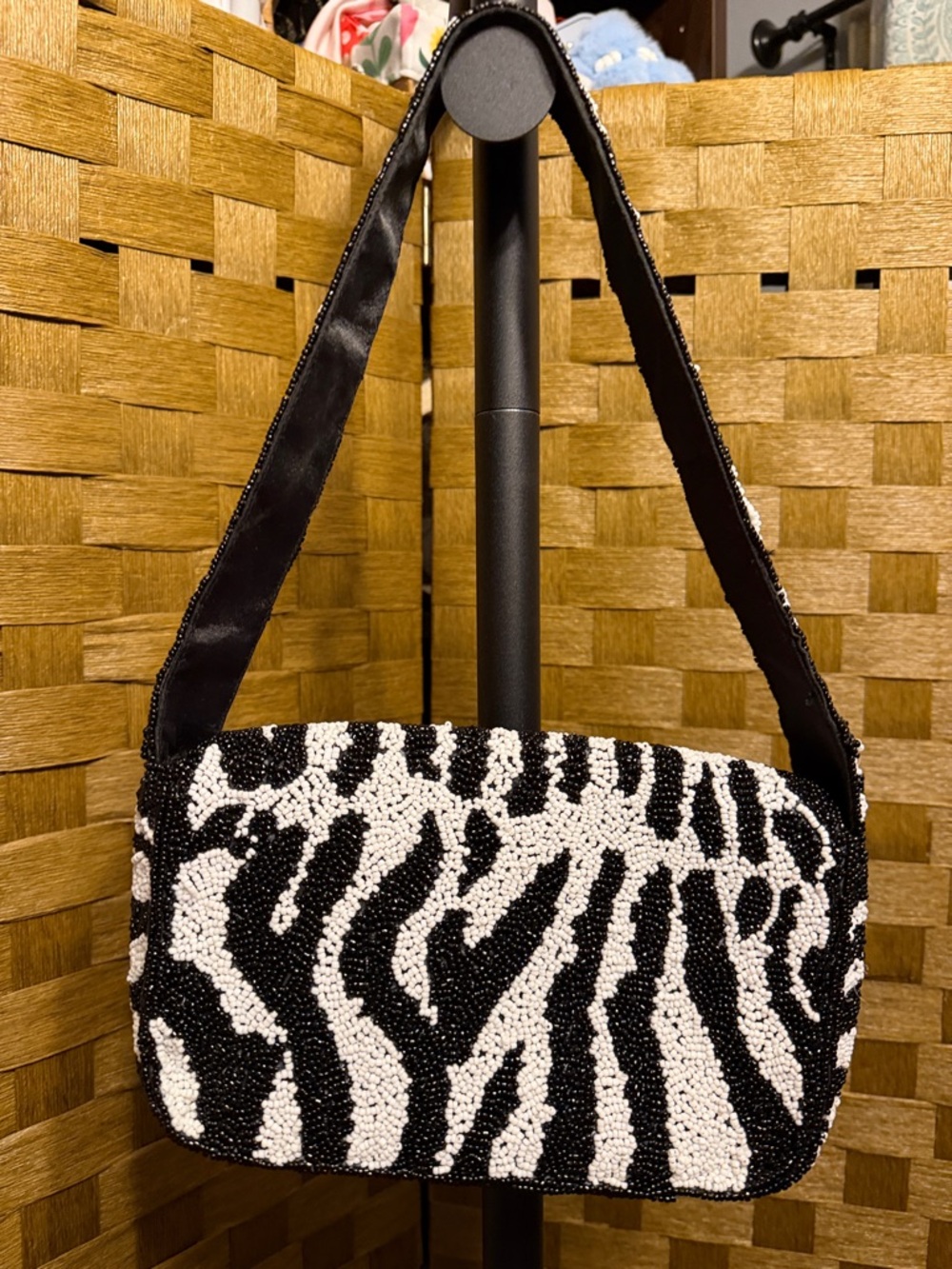 Rachel Zoe Beaded Zebra-Print Shoulder Bag - Black & White - Picture 3 of 4